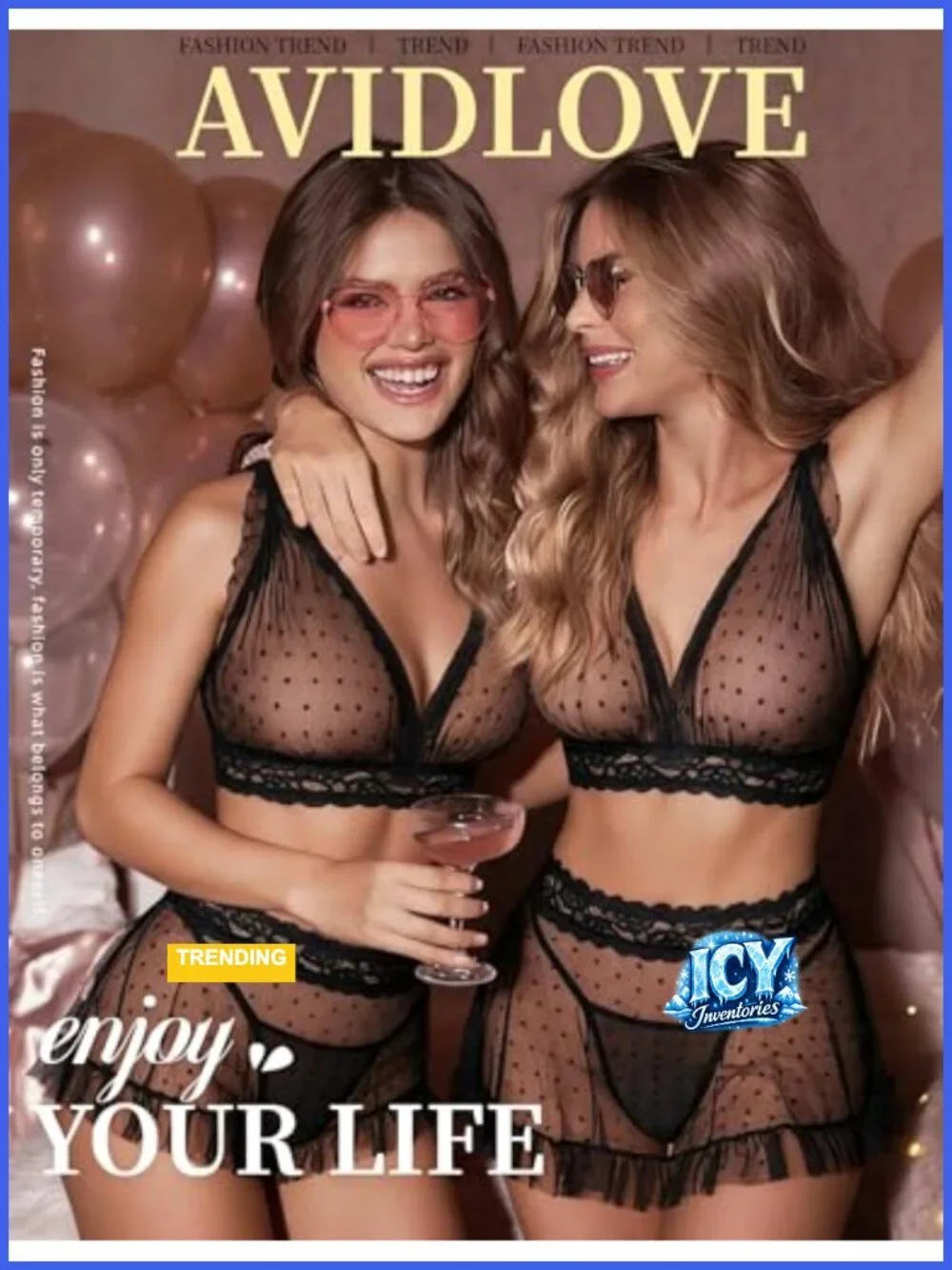 Sheer Lace Babydoll Lingerie Set 3 Piece Deep V Plunging Mesh